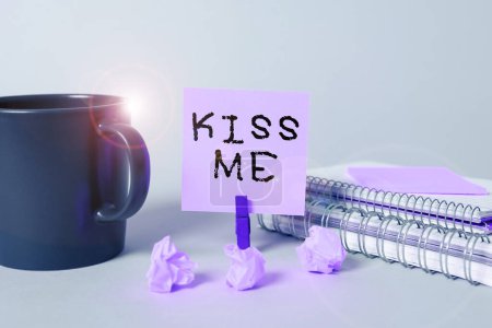 Photo for Sign displaying Kiss Me, Business idea informally request to touch my lips with your lips or press against - Royalty Free Image