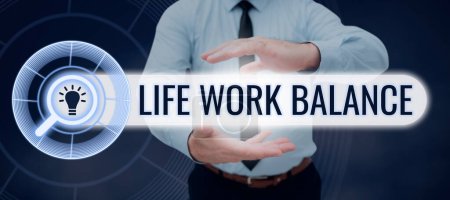Légende conceptuelle Équilibre entre la vie professionnelle et la vie personnelle, mot pour la stabilité dont la personne a besoin entre son emploi et son temps personnel