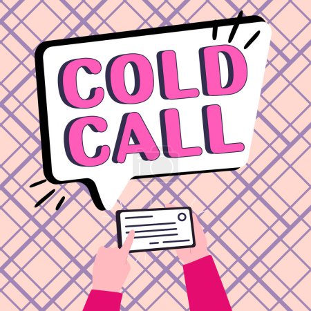 Foto de Título conceptual Cold Call, Concepto de Internet Llamada no solicitada hecha por alguien que intenta vender bienes o servicios - Imagen libre de derechos