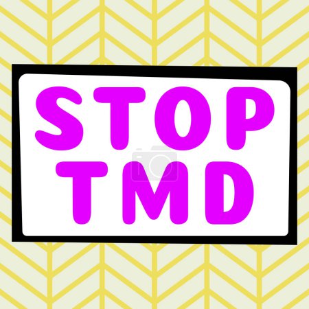 Téléchargez les photos : Inspiration montrant le signe Stop Tmd, Idée d'entreprise Prévenir le trouble ou le problème affectant les muscles à mâcher - en image libre de droit