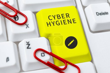 Téléchargez les photos : Légende textuelle présentant Cyber Hygiene, Concept signifiant les mesures que les utilisateurs d'ordinateurs prennent pour améliorer leur cybersécurité - en image libre de droit