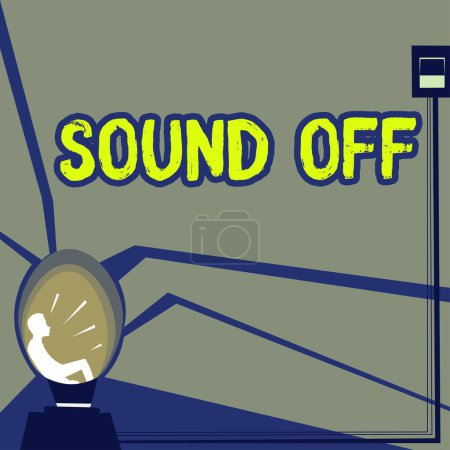 Photo for Text showing inspiration Sound Off, Business approach To not hear any kind of sensation produced by stimulation - Royalty Free Image