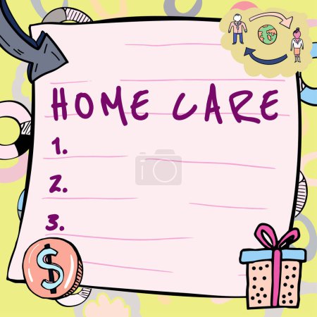 Foto de Señal que muestra Home Care, concepto de negocio Lugar donde las personas pueden obtener el mejor servicio de confort prestado - Imagen libre de derechos