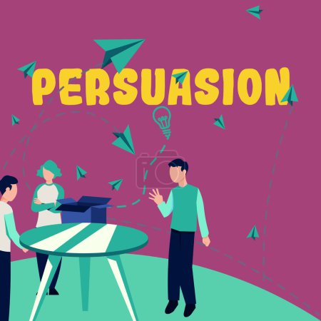 Photo for Text caption presenting Persuasion, Word for the action or fact of persuading someone or of being persuaded to do - Royalty Free Image
