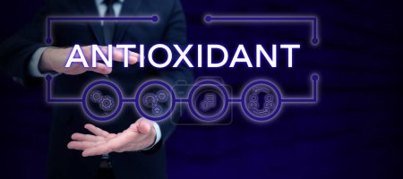 Photo for Text sign showing Antioxidant, Word Written on a substance that inhibits oxidation or reactions by oxygen - Royalty Free Image