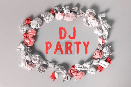 Photo for Writing displaying text Dj Party, Business showcase person who introduces and plays recorded popular music on radio - Royalty Free Image