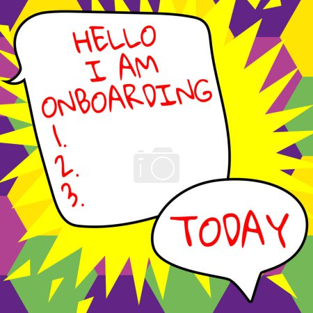 Foto de Texto que presenta Hello I Am Onboarding, Visión general del negocio Proceso de integración de un nuevo empleado en una organización - Imagen libre de derechos