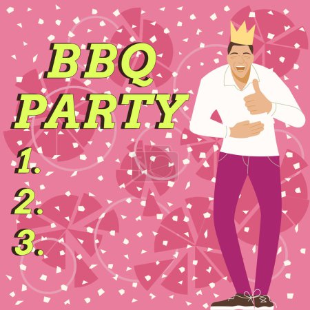 Photo for Sign displaying Bbq Party, Business approach usually done outdoors by smoking meat over wood or charcoal - Royalty Free Image