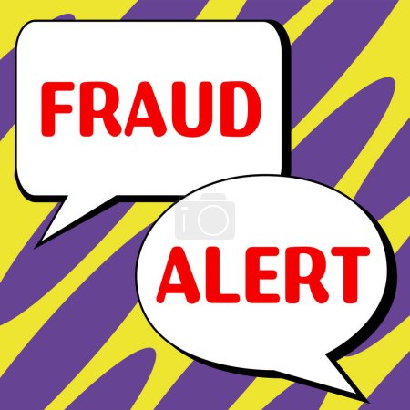 Foto de Señal de texto que muestra Alerta de fraude, Palabra de alerta de seguridad colocada en la cuenta de tarjeta de crédito para la identidad robada - Imagen libre de derechos
