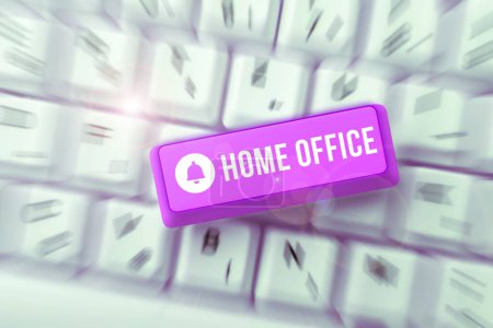 Photo for Writing displaying text Home Office, Business approach space designated in a persons residence for official business - Royalty Free Image