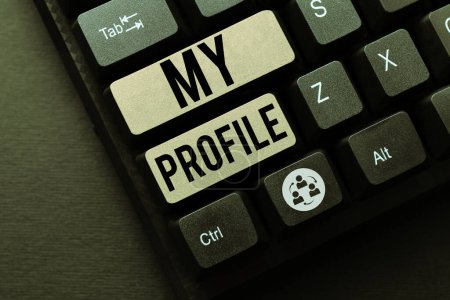 Photo for Sign displaying My Profile, Word for record of your personal information that defines who you are - Royalty Free Image