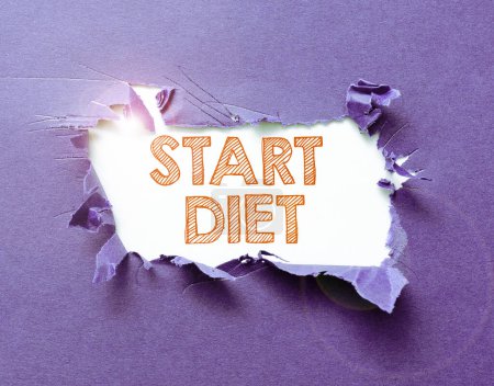 Foto de Leyenda conceptual Start Diet, Concepto de negocio comida de curso especial a la que la persona se restringe - Imagen libre de derechos