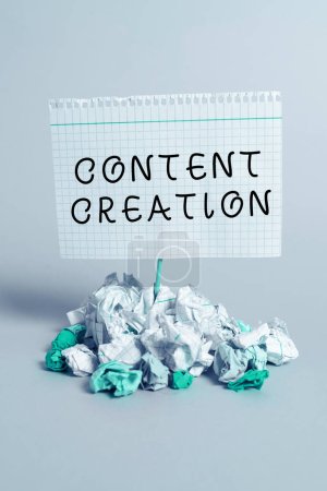 Foto de Visualización conceptual Creación de contenido, contribución de la idea de negocio de la información a cualquier medio digital - Imagen libre de derechos