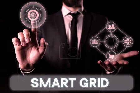 Foto de Pantalla conceptual Smart Grid, la foto conceptual incluye medidas operativas y energéticas incluyendo contadores - Imagen libre de derechos