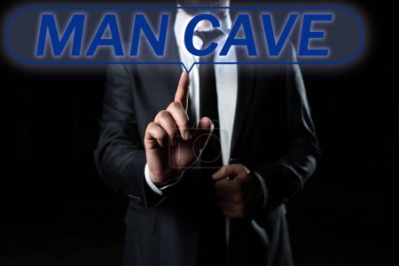 Photo for Sign displaying Man Cave, Business concept a room, space or area of a dwelling reserved for a male person - Royalty Free Image