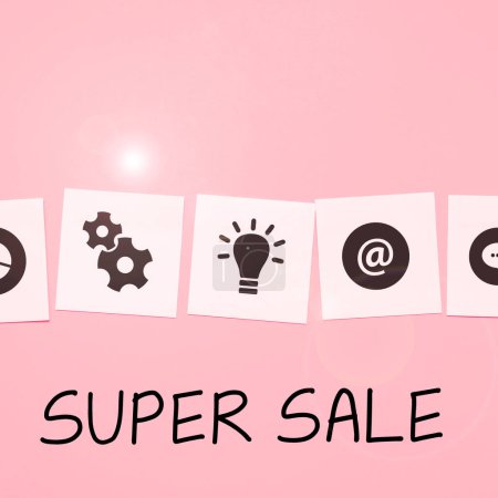 Photo for Text sign showing Super Sale, Business idea offering exceptional discounts on selected products and services - Royalty Free Image