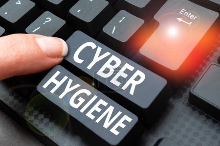 Téléchargez les photos : Texte inspirant Cyber Hygiene, Business approach mesures que les utilisateurs d'ordinateurs prennent pour améliorer leur cybersécurité - en image libre de droit