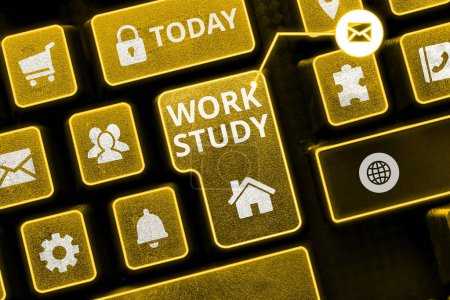Photo for Inspiration showing sign Work Study, Word for college program that enables students to work part-time - Royalty Free Image