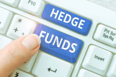 Téléchargez les photos : Légende textuelle présentant Hedge Funds, Internet Concept essentiellement un nom de fantaisie pour un partenariat d'investissement alternatif - en image libre de droit