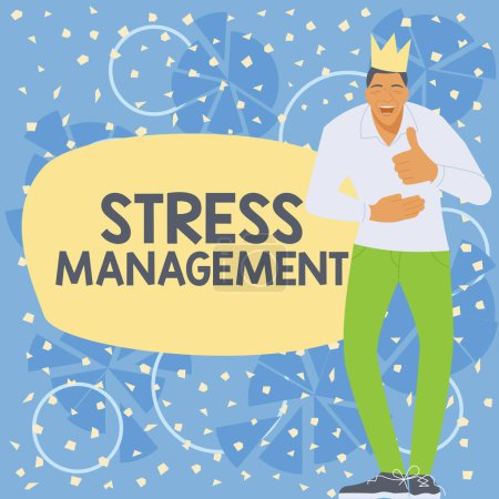 Foto de Señal que muestra el manejo del estrés, concepto que significa formas de aprendizaje de comportarse y pensar que reducen el estrés - Imagen libre de derechos
