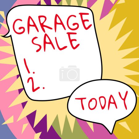 Téléchargez les photos : Légende conceptuelle Vente de garage, concept signifiant vente d'articles ménagers divers souvent détenus dans le garage - en image libre de droit