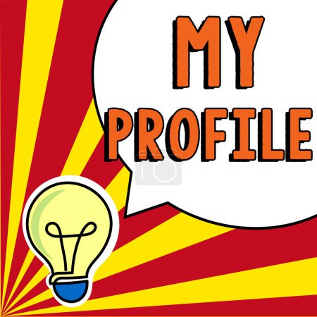 Téléchargez les photos : Affichage conceptuel Mon profil, Word pour l'enregistrement de vos informations personnelles qui définit qui vous êtes - en image libre de droit