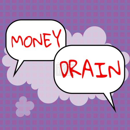 Photo for Text sign showing Money Drain, Business concept To waste or squander money Spend money foolishly or carelessly - Royalty Free Image