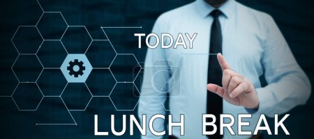 Téléchargez les photos : Affichage conceptuel Pause déjeuner, Approche d'affaires heure à laquelle une personne cesse de travailler ou d'étudier pour déjeuner - en image libre de droit