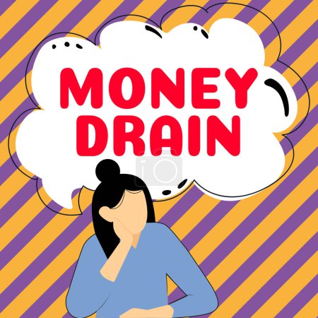 Photo for Text sign showing Money Drain, Business overview To waste or squander money Spend money foolishly or carelessly - Royalty Free Image