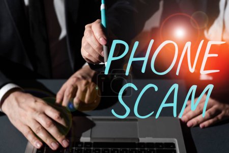 Photo for Handwriting text Phone Scam, Business approach getting unwanted calls to promote products or service Telesales - Royalty Free Image