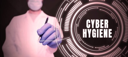 Téléchargez les photos : Affichage conceptuel Cyber Hygiène, Word Écrit sur les mesures que les utilisateurs d'ordinateurs prennent pour améliorer leur cybersécurité - en image libre de droit