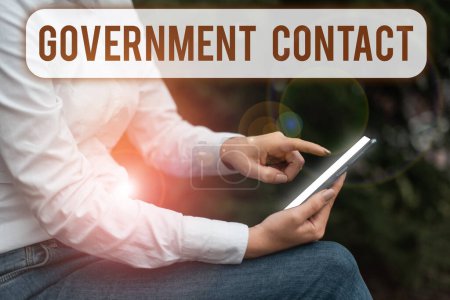 Photo for Sign displaying Government Contact, Word Written on debt security issued by a government to support spending - Royalty Free Image