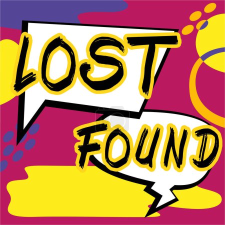Téléchargez les photos : Signe affichant Lost Found, Concept signifiant les choses qui sont laissées derrière et peuvent récupérer au propriétaire - en image libre de droit