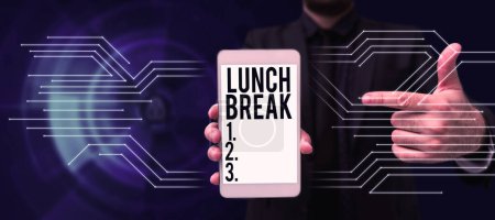 Téléchargez les photos : Affichage conceptuel Pause déjeuner, Concept temps où une personne cesse de travailler ou d'étudier pour déjeuner - en image libre de droit