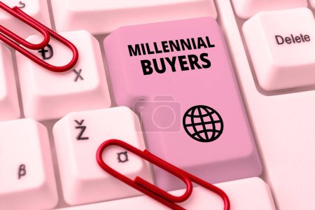 Foto de Escribir mostrando texto Millennial Buyers, Visión general del negocio Tipo de consumidores que están interesados en productos de tendencia - Imagen libre de derechos