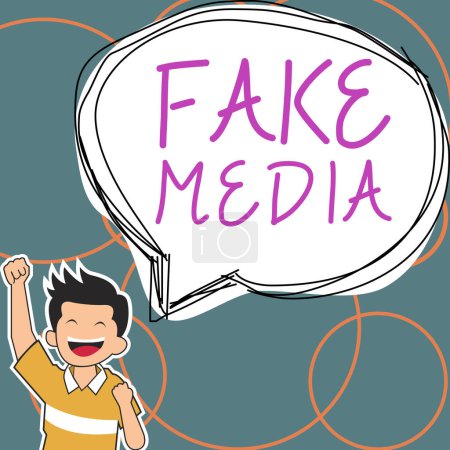 Foto de Texto que presenta Fake Media, Internet Concept Una formación sostenida por brodcasters en la que no podemos confiar - Imagen libre de derechos