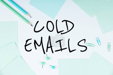 Photo for Text showing inspiration Cold Emails, Word Written on unsolicited email sent to a receiver without prior contact - Royalty Free Image