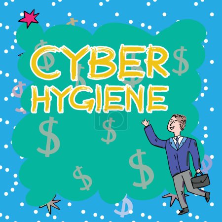 Téléchargez les photos : Légende conceptuelle Cyber Hygiene, Word Écrit sur les mesures que les utilisateurs d'ordinateurs prennent pour améliorer leur cybersécurité - en image libre de droit