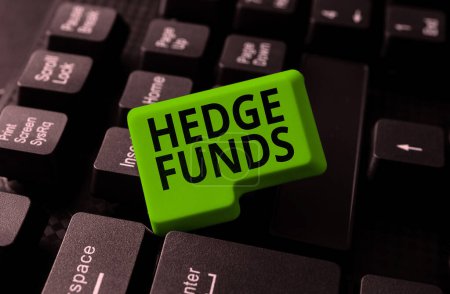Foto de Título conceptual Hedge Funds, Business approach básicamente un nombre elegante para una asociación de inversión alternativa - Imagen libre de derechos