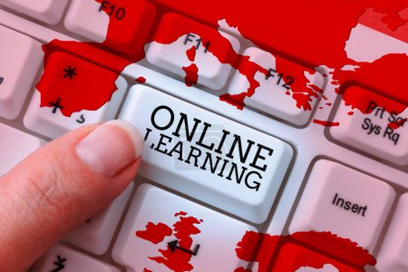 Photo for Text sign showing Online Learning, Business approach Larning with the assistance of the Internet and a computer - Royalty Free Image