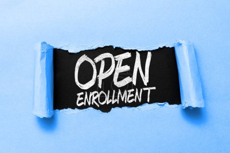 Photo for Writing displaying text Open Enrollment, Word for The yearly period when people can enroll an insurance - Royalty Free Image