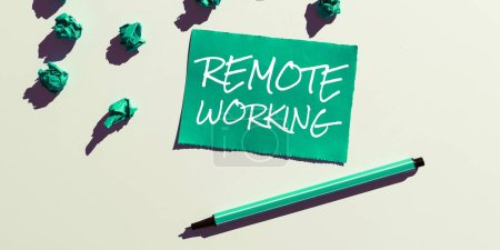 Photo for Inspiration showing sign Remote Working, Word for situation in which an employee works mainly from home - Royalty Free Image
