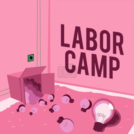 Foto de Señal de texto que muestra el campo de trabajo, enfoque de negocios una colonia penal donde se realiza el trabajo forzado - Imagen libre de derechos