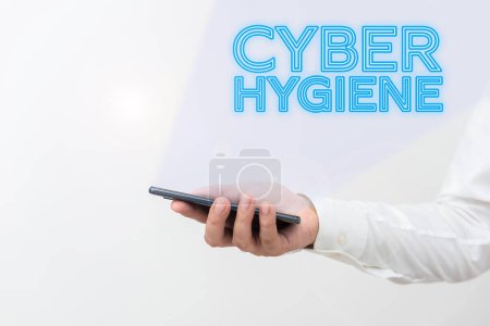 Téléchargez les photos : Légende conceptuelle Cyber Hygiene, Concept signifiant les mesures que les utilisateurs d'ordinateurs prennent pour améliorer leur cybersécurité - en image libre de droit