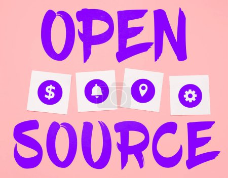 Téléchargez les photos : Légende conceptuelle Open Source, Internet Concept logiciel désignant le code source original disponible gratuitement - en image libre de droit