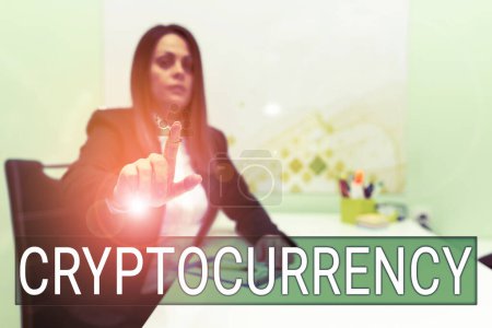 Photo for Text caption presenting Cryptocurrency, Word Written on form of currency that exists digitally has no central issuing - Royalty Free Image