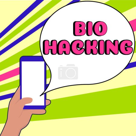 Téléchargez les photos : Signe d'écriture Bio Hacking, Parole écrite sur l'exploitation expérimentale du matériel génétique sans égard aux normes éthiques - en image libre de droit