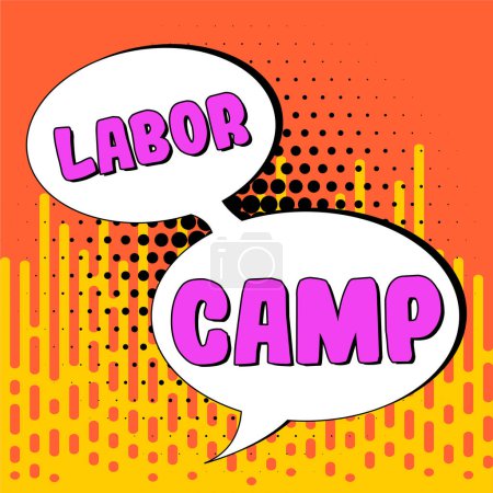 Foto de Texto que presenta Labor Camp, concepto de negocio una colonia penal donde se realiza el trabajo forzado - Imagen libre de derechos