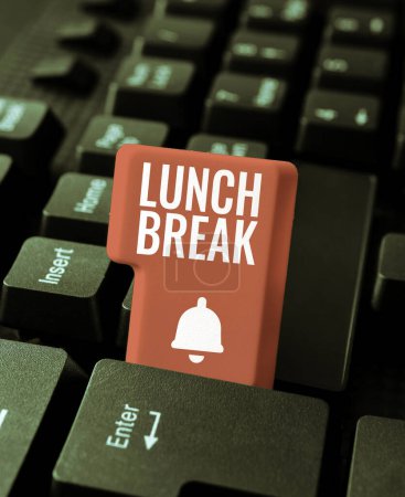 Téléchargez les photos : Panneau affichant la pause déjeuner, temps d'approche d'affaires quand une personne cesse de travailler ou d'étudier pour déjeuner - en image libre de droit