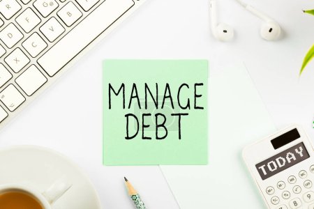 Señal de escritura a mano Administrar la deuda, Concepto que significa acuerdo no oficial con acreedores no garantizados para el reembolso